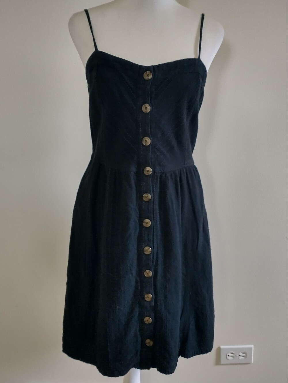 Universal Thread Cotton Linen Blend Black Button-Front Pleated Dress M